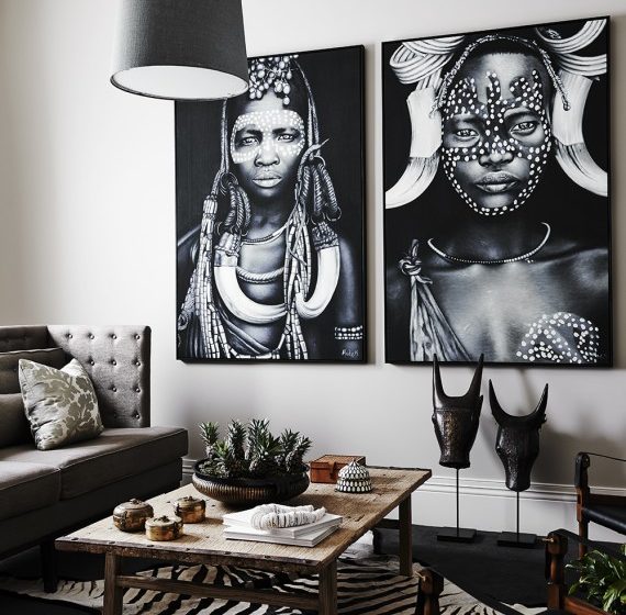 tribal prints on wall
