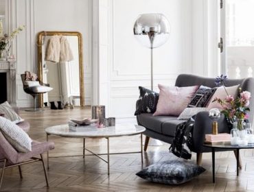 French interior design - Parisian living room with grey and pink