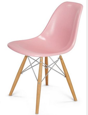 Candy pink Eames chair with natural legs