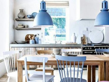 Rustic interior design - blue and timber kitchen