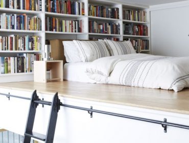 Small bedroom decorating ideas - mezzanine bed with bookcase