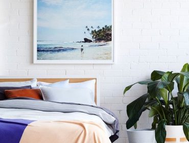 Master bedroom decorating ideas - blue and orange linen