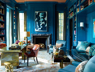 Office interior design - Deep blue office with gold accents