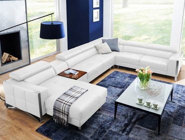 Modern living room ideas - white sectional leather sofa