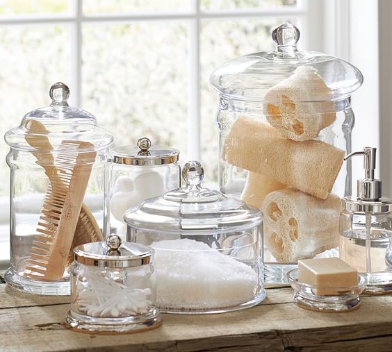 Small bathroom ideas - bathroom storage clear jars