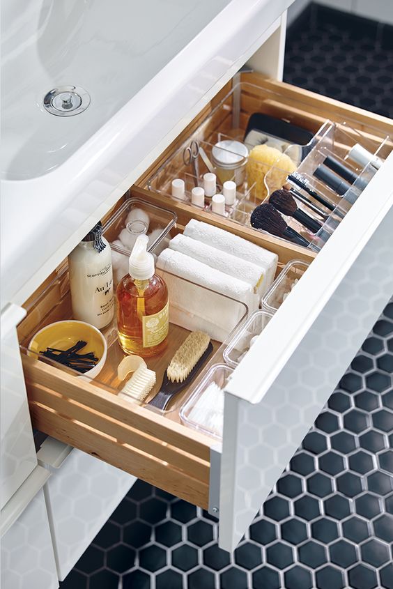 Small bathroom ideas - compartments for bathroom drawers