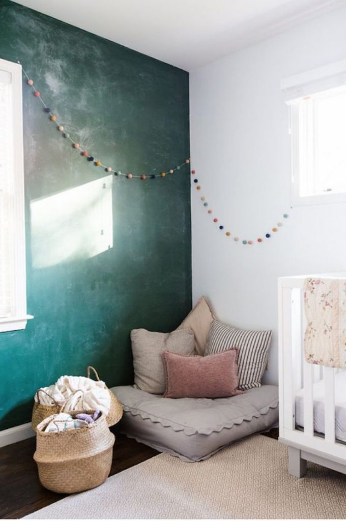 Small bedroom decorating ideas - blue wall reading corner