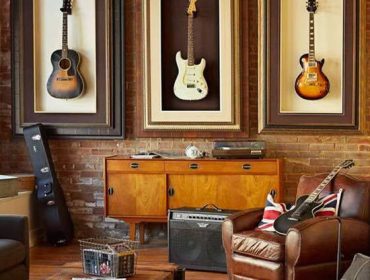 man cave framed guitars