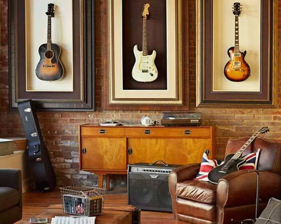 man cave framed guitars