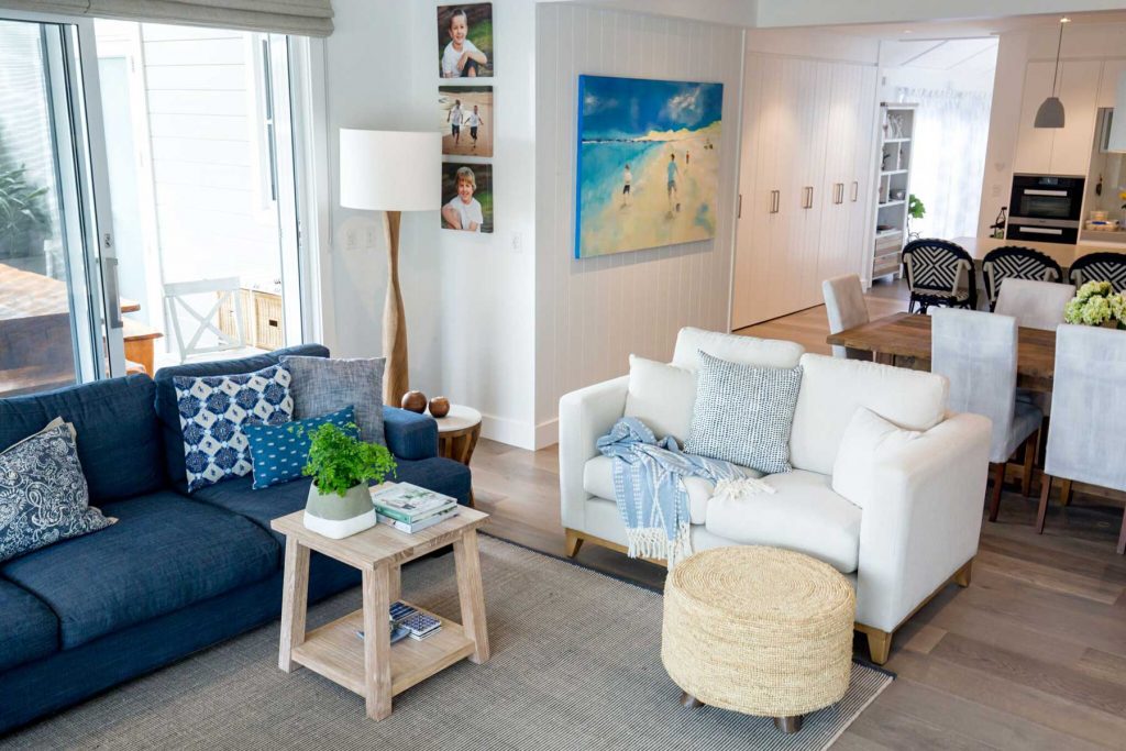 blue and white family coast living room