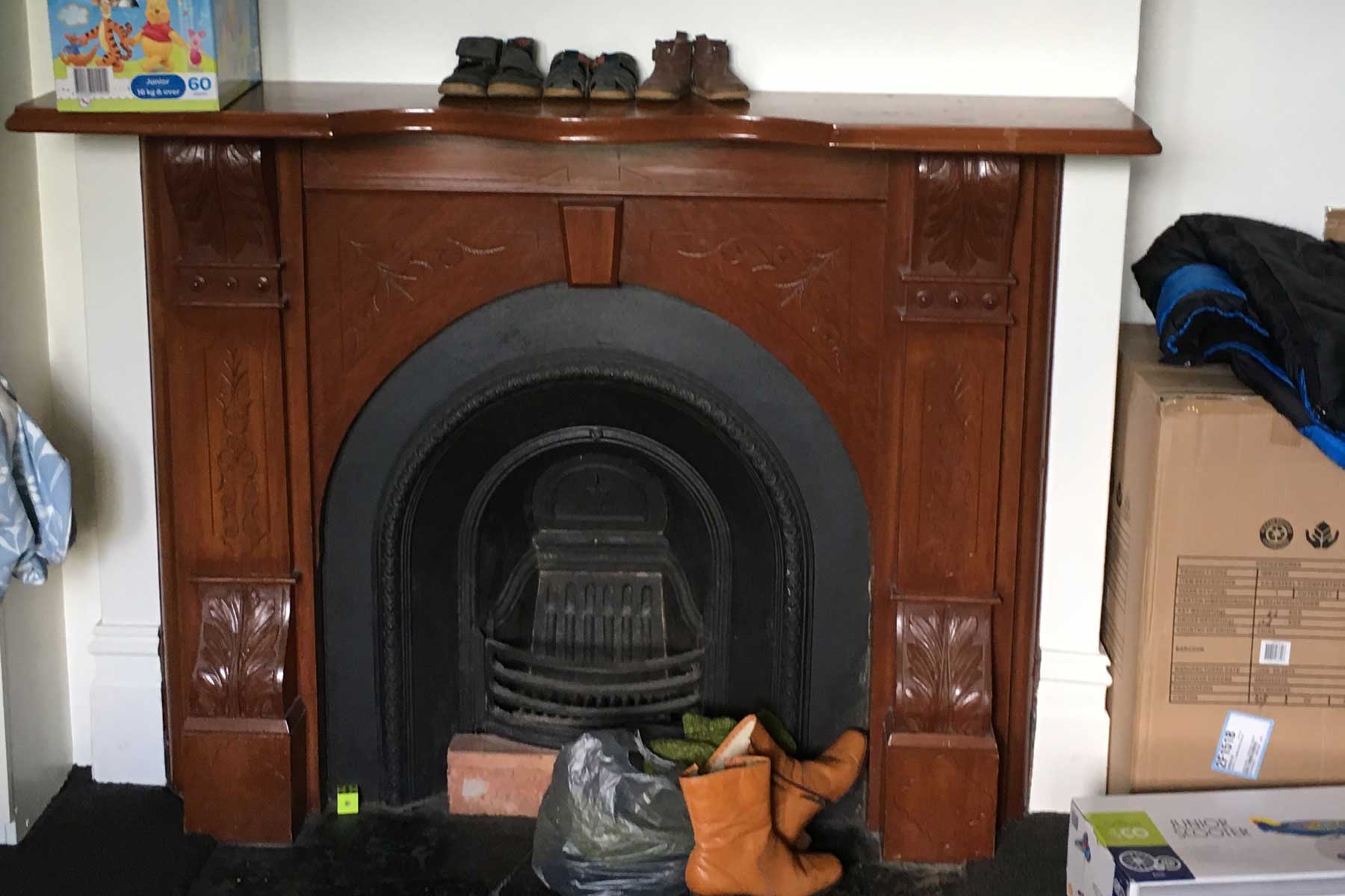 Lauras scandi home office - before - fireplace 2