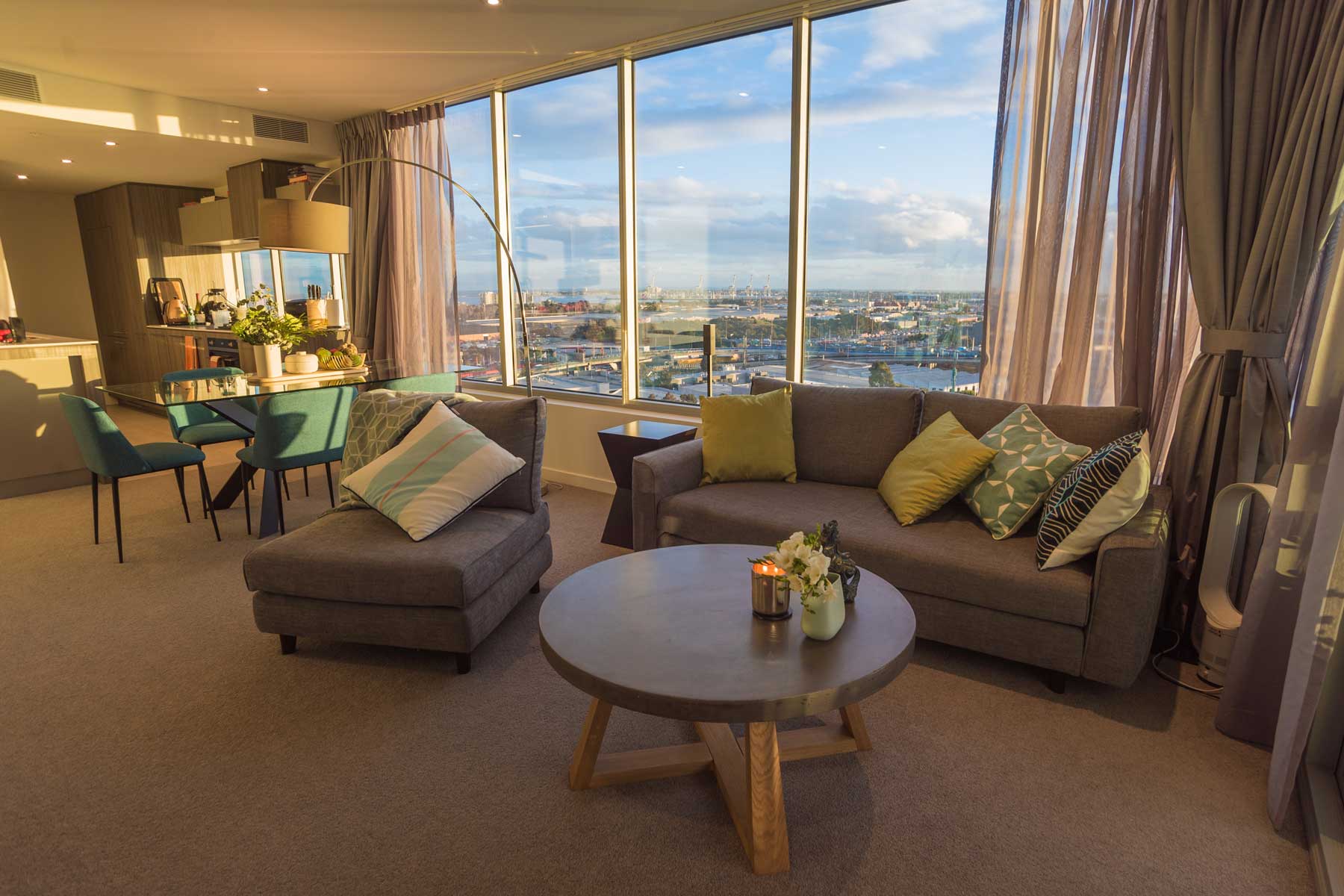 Pearl's Scandi Water View City Apartment - after - couch view