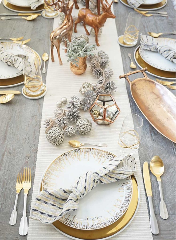 Scandinavian interior design copper Christmas table setting