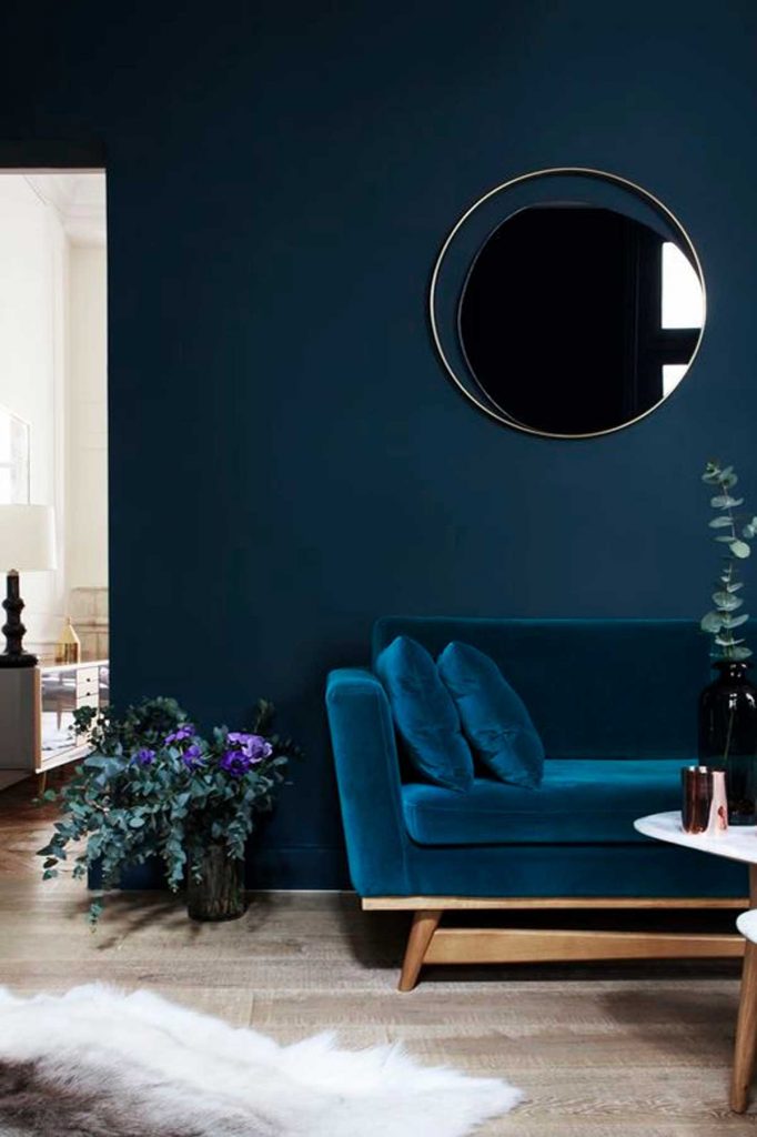 practical luxe design deep blue living room