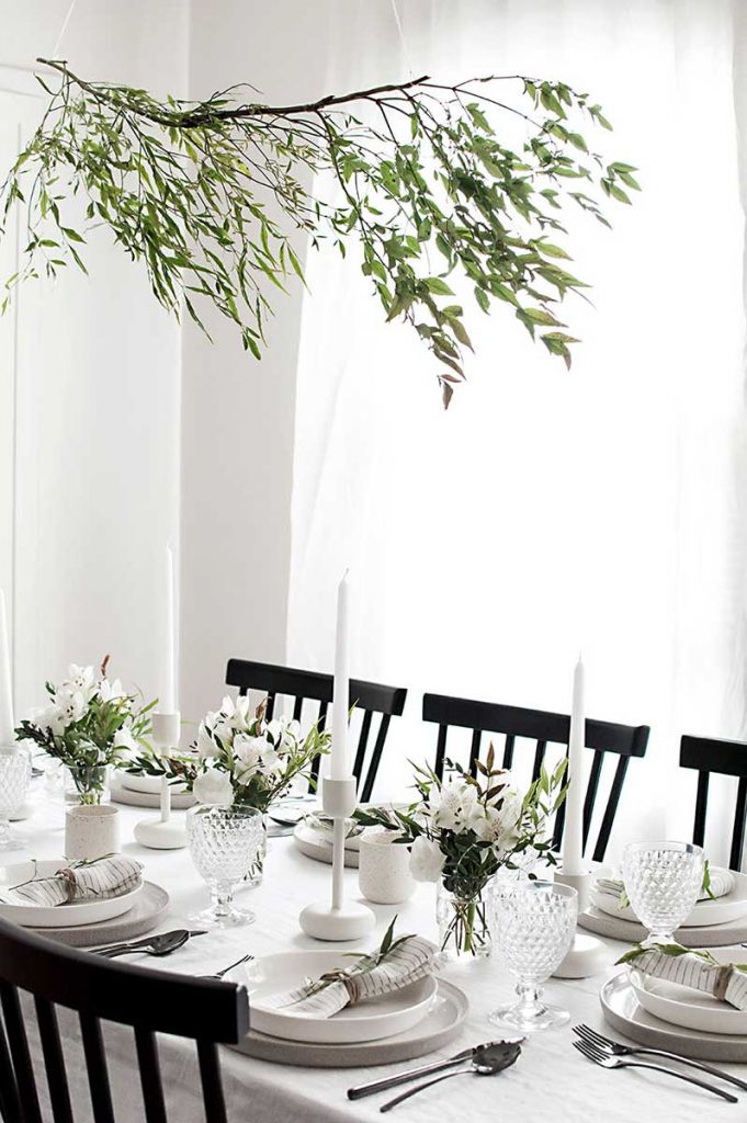 Scandinavian interior design white Christmas table setting