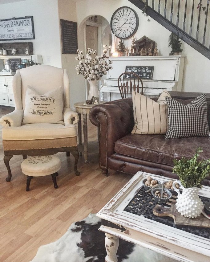 French accent style vintage leather furnishings
