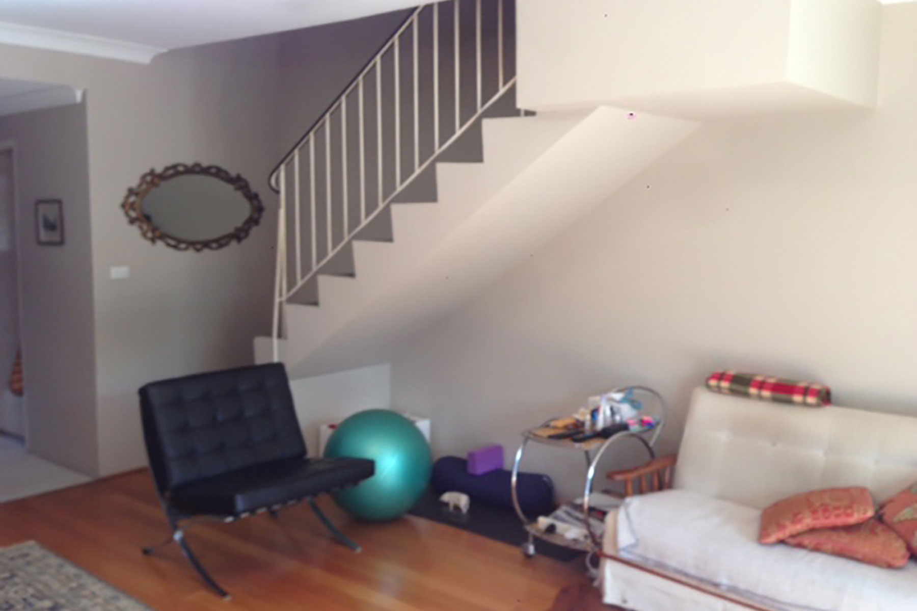 living room stairwell armchair